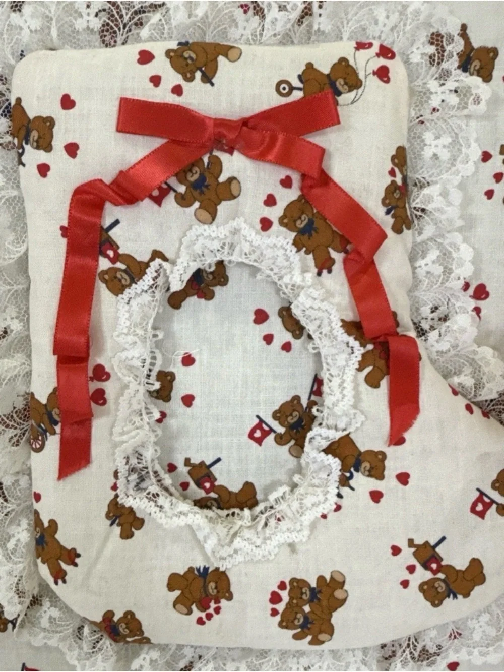 Vintage Granny Core Padded Handmade Fabric Teddy Bear Hearts Photo Album -Baby